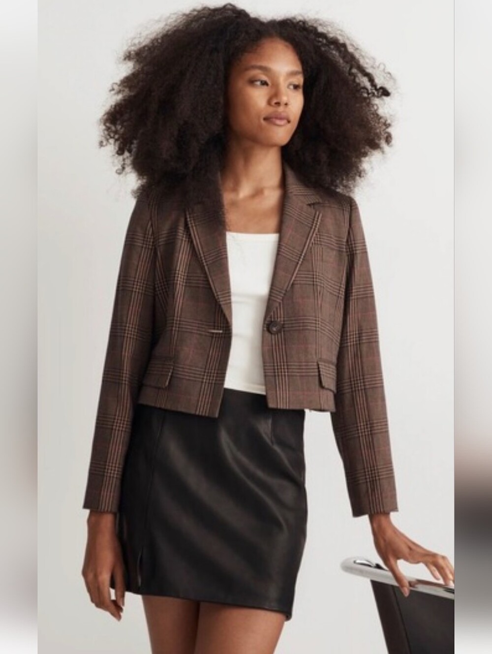 Madewell The Sutter Crop Plaid Italian Fabric Workwear Tailored Brown Blazer